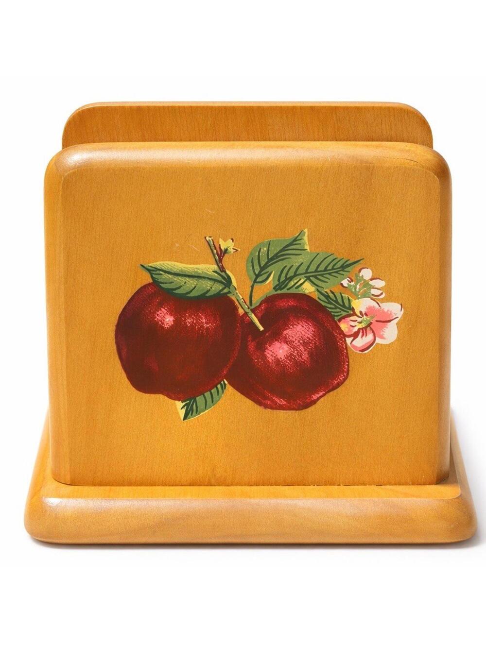 Vintage Hand Painted Wood Napkin Holder Apples Leaves in VGC!